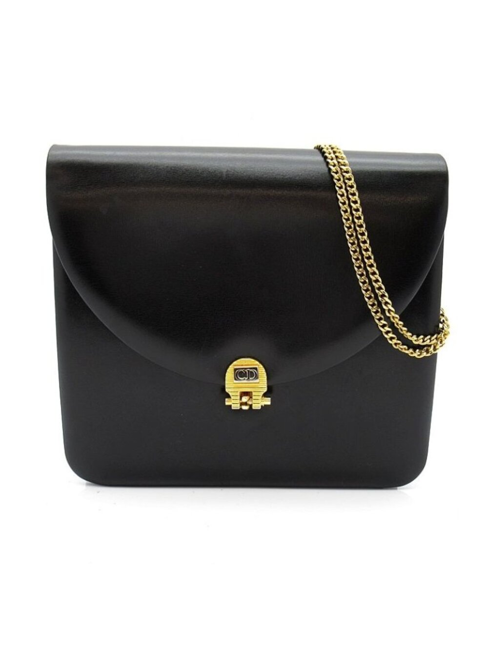 Dior Vintage Logo Shoulder Bag Leather Black